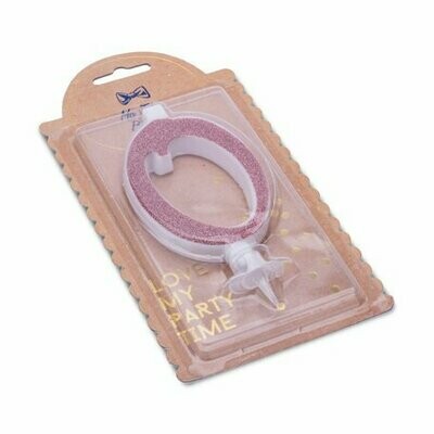 BOUGIE CHIFFRE "0" CALLIGRAPHIE ROSE GOLD PAILLETTES 10.5CM+BOBECHE