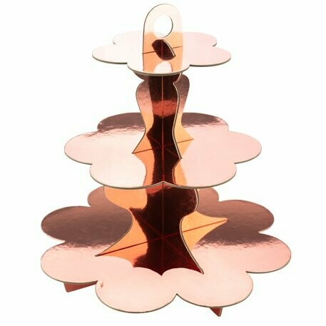 PRESENTOIR 3 ÉTAGES EN CARTON ROSE GOLD MÉTALLISÉ 34CM PRESENTOIR 3 ÉTAGES EN CARTON ROSE GOLD MÉTALLISÉ 34CM
