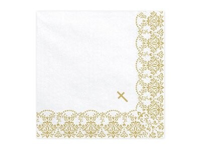 SERVIETTE BLANCHE BORDURE ET CROIX OR 33CM (x20)