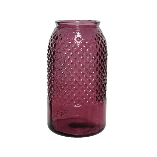 VASE VERRE RELIEF DIAMANT ROSE 15x28CM