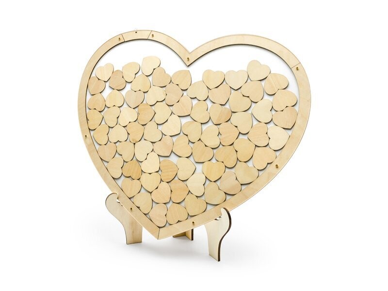 LIVRE D'OR CADRE FORME COEUR BOIS 44x37.5CM + 70 PETITS COEURS BOIS