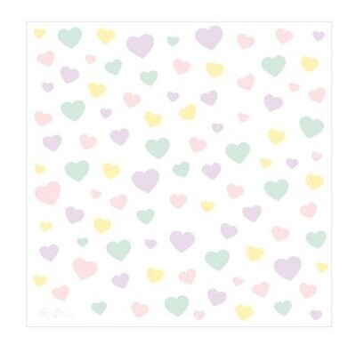 SERVIETTE BLANCHE COEURS PASTEL 33CM (x16)