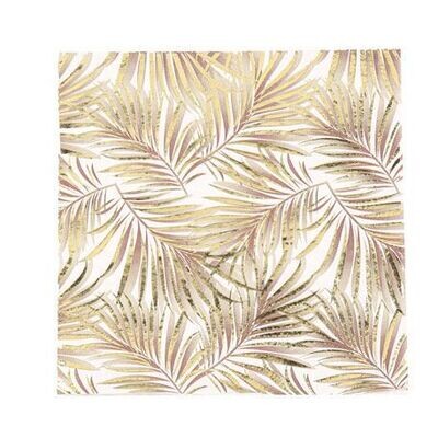 SERVIETTE TROPICOOL BLANCHE ET FEUILLES PALMIER CAMEL ET OR 33CM (x16)