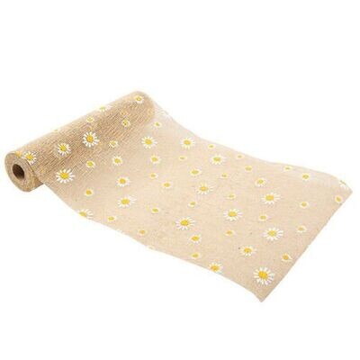 CHEMIN DE TABLE JUTE ET MARGUERITE 28CMX5M