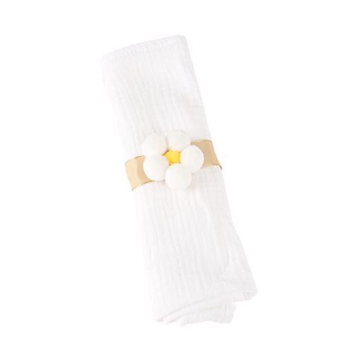 ROND DE SERVIETTE MARGUERITE 4.5CM SUR RUBAN SATIN TAUPE 30CM (x6)