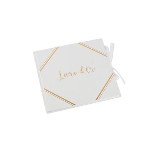 LIVRE D'OR BLANC ET OR + RUBAN 21x20CM 68 PAGES