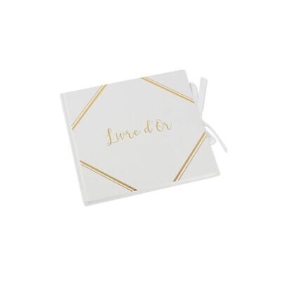 LIVRE D'OR BLANC ET OR + RUBAN 21x20CM 68 PAGES