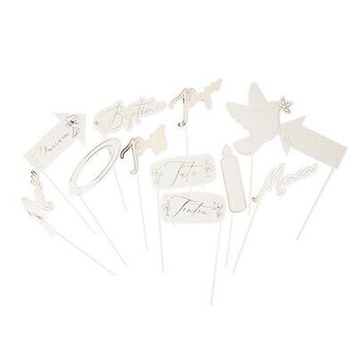 KIT PHOTOBOOTH "BAPTEME" CREME ET OR 12 PIECES