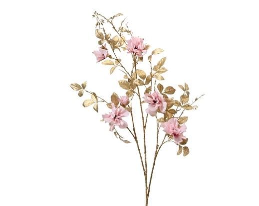ROSES ROSE POUDRE SUR BRANCHE ET FEUILLAGE DORE 1.50M