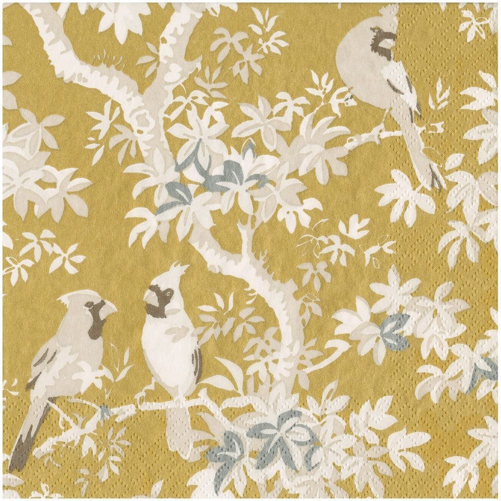 SERVIETTE OISEAUX PARADISIAQUES CREME ET OR 38CM (x20)