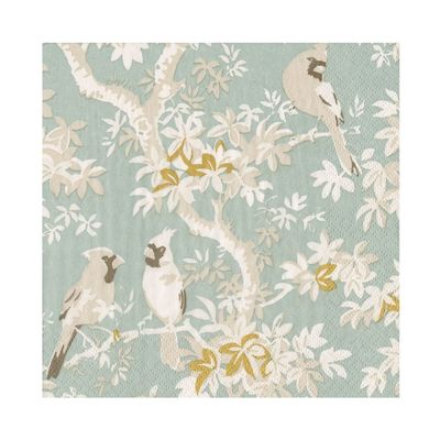 SERVIETTE OISEAUX PARADISIAQUES IVOIRE ET GRIS 33CM (x20)