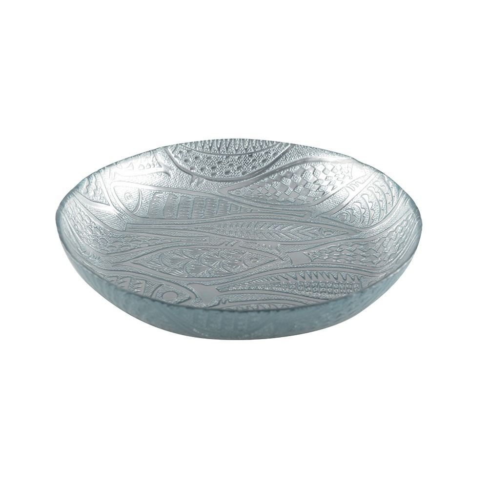COUPE CREUSE POISSON VERRE BLEU CLAIR 30.5CM