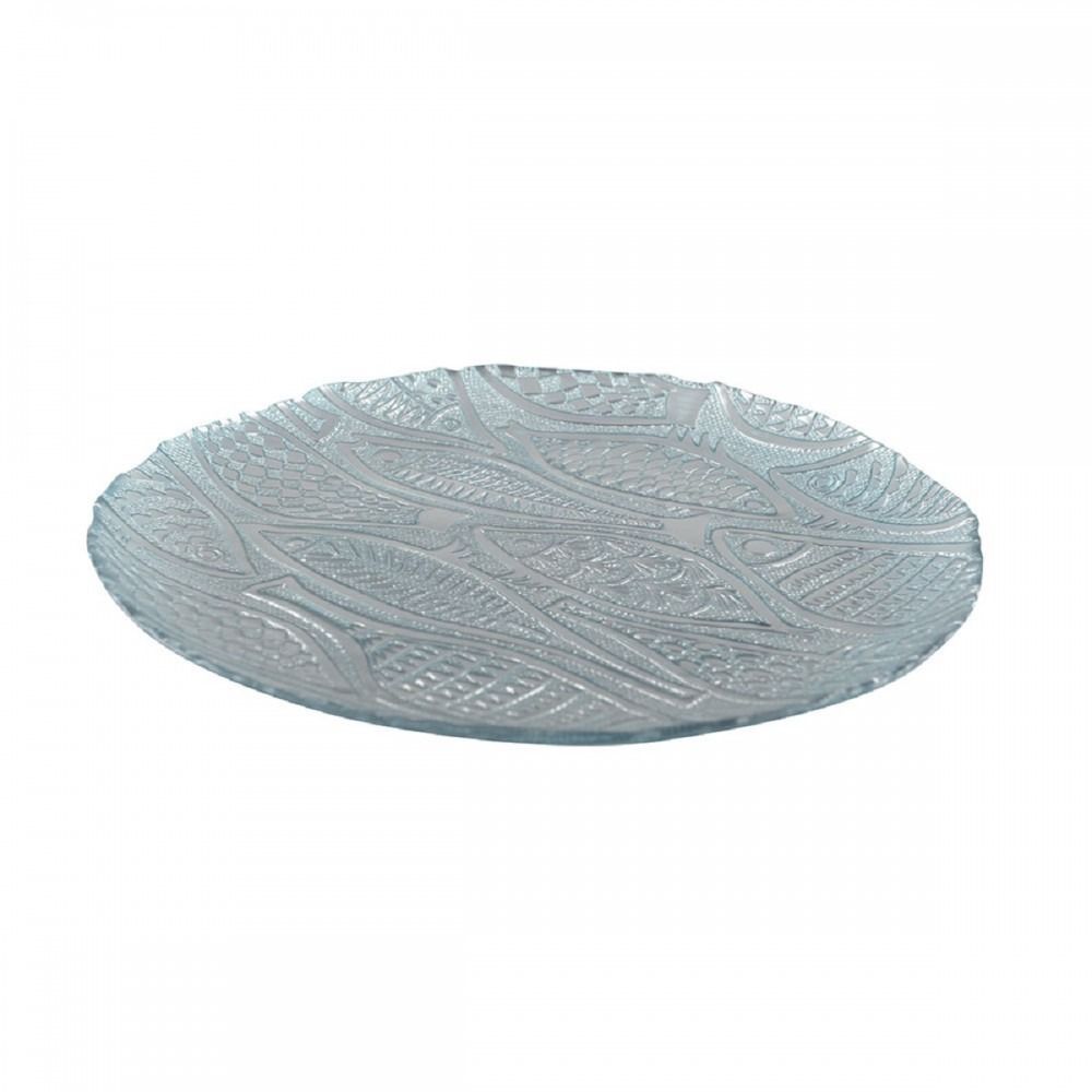 PLAT ROND POISSON VERRE BLEU CLAIR 32.5CM