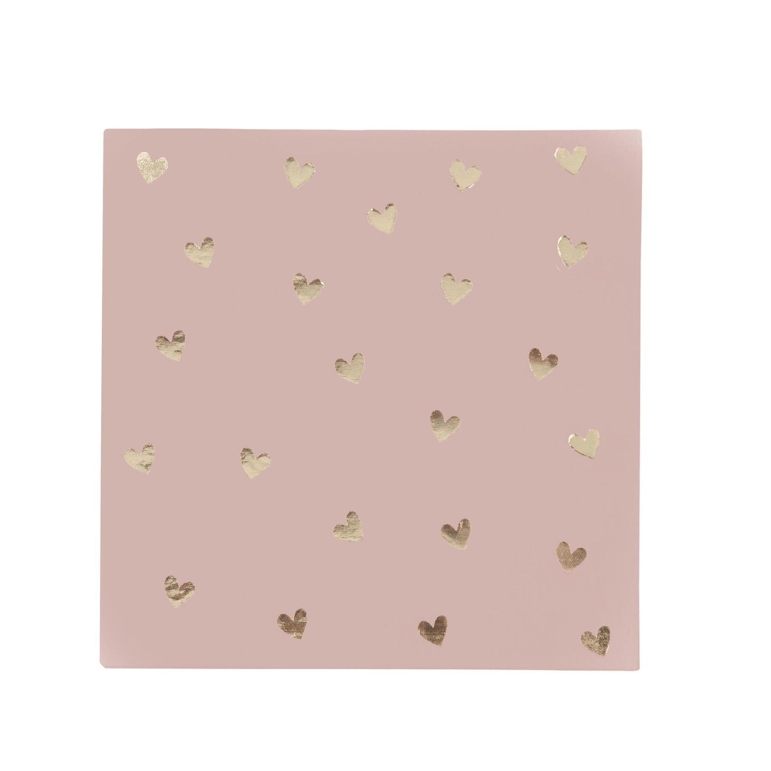 SERVIETTE COCKTAIL ROSE PETITS COEURS OR 25CM (x20)