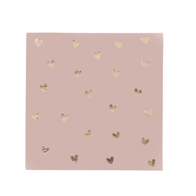 SERVIETTE COCKTAIL ROSE PETITS COEURS OR 25CM (x20)