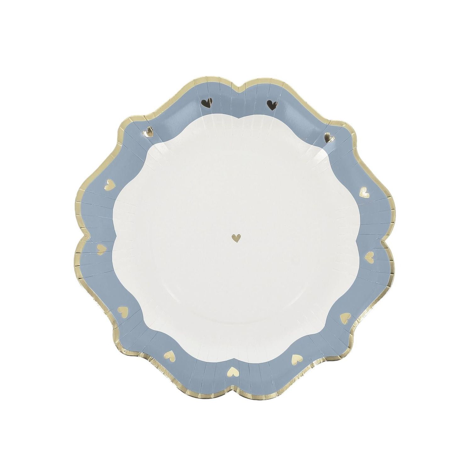 ASSIETTE BLANCHE PETITS COEURS BLEU ET OR 23CM (x8)