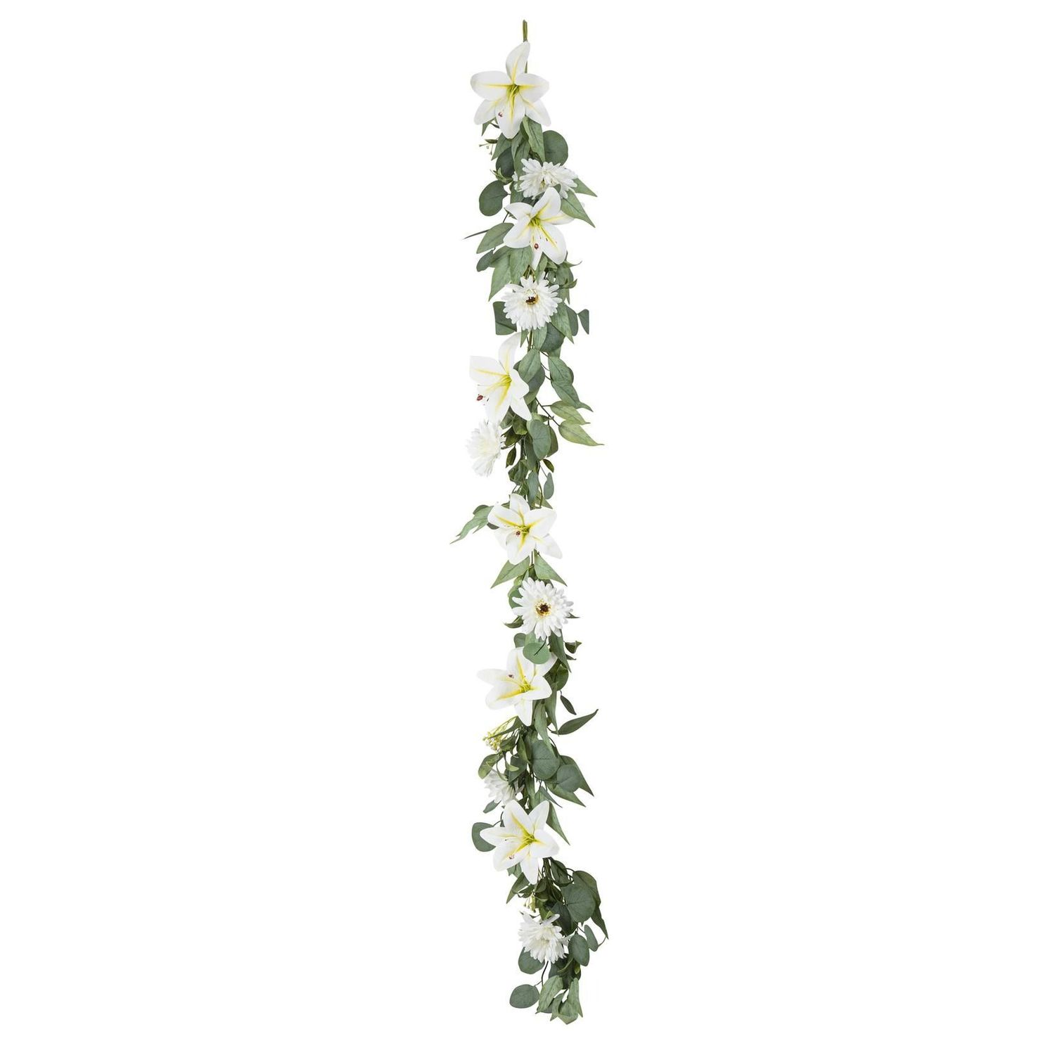 GUIRLANDE DE FLEURS DE LYS, MARGUERITES ET FEUILLAGE 1.50M