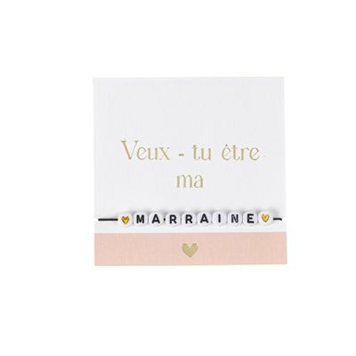 BRACELET PERLE "VEUX-TU ETRE MA MARRAINE ?" BLANC ET OR