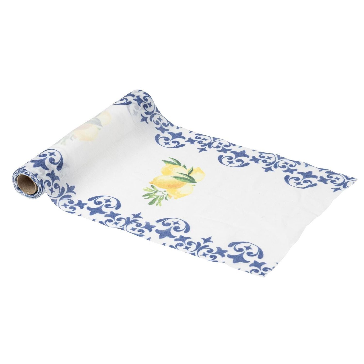 CHEMIN DE TABLE MOUSSELINE DOLCE VITA BLEU ROI JAUNE BLANC 28CMx5M
