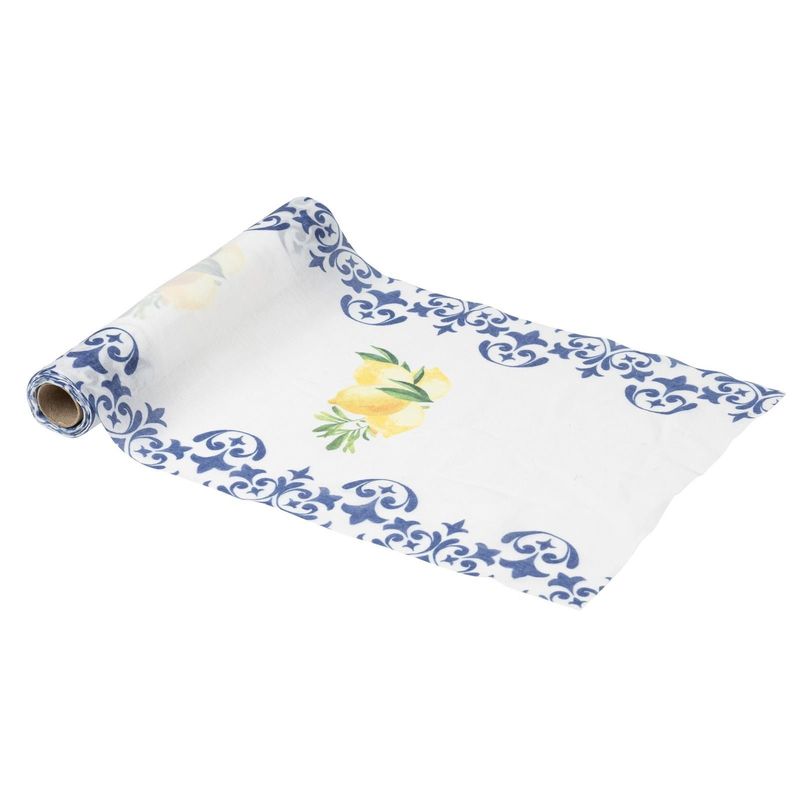 CHEMIN DE TABLE MOUSSELINE DOLCE VITA BLEU ROI JAUNE BLANC 28CMx5M