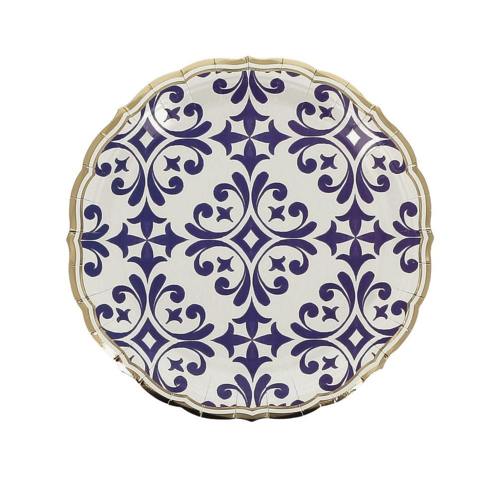 ASSIETTE DOLCE VITA BLEU ROIx BLANC ET OR 23CM (8)