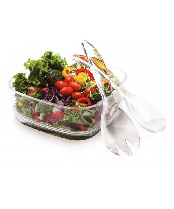 SALADIER CARRE ET COUVERTS A SALADE ACRYLIQUE