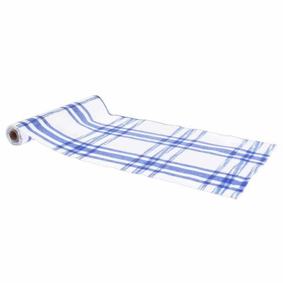 CHEMIN DE TABLE CARREAUX CLASSIQUES TISSU BLEU ET BLANC 28CMX5M
