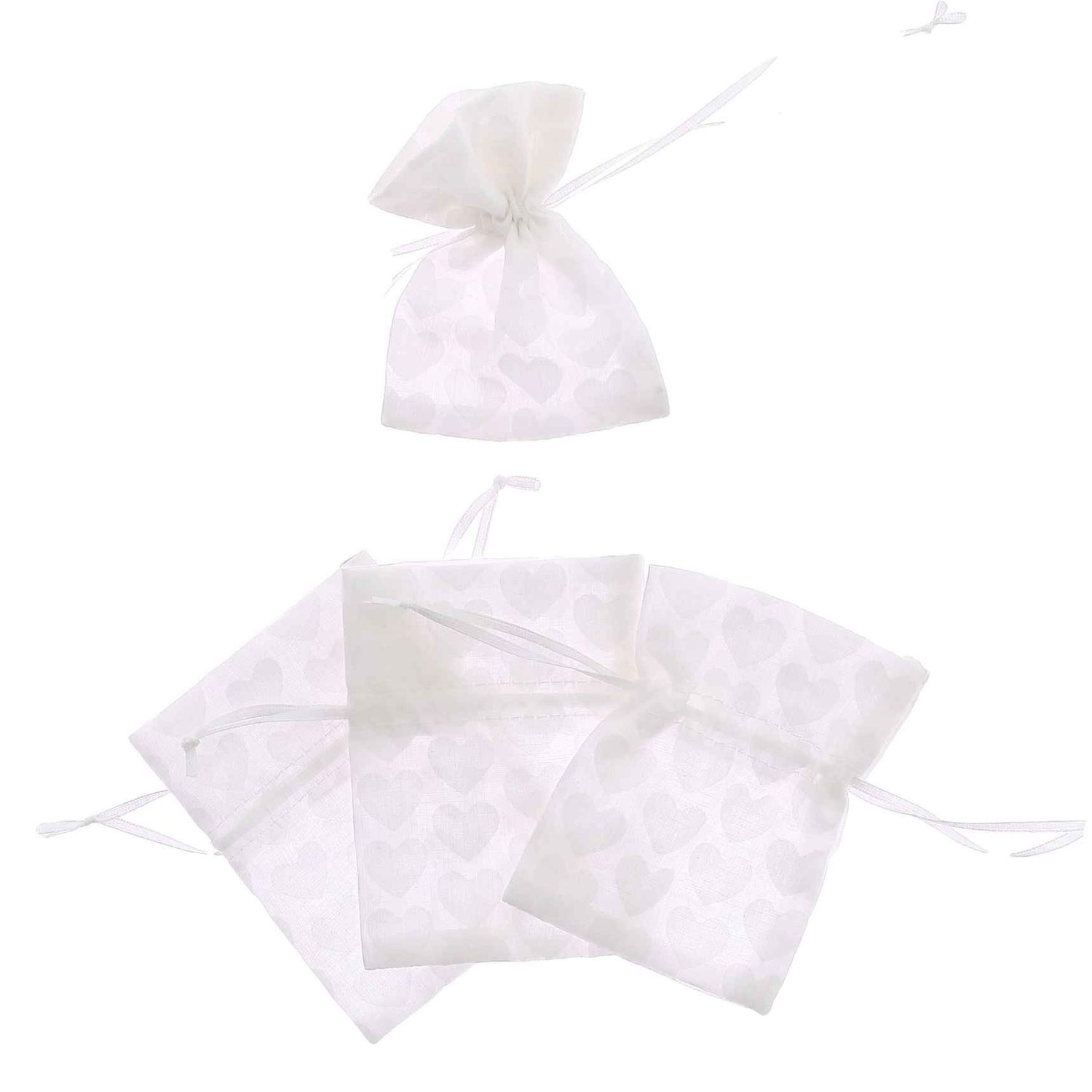 POCHONS AVEC MOTIFS COEURS TISSU BLANC 8X10CM (4)