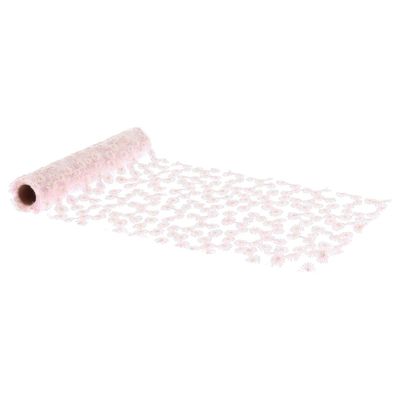 CHEMIN DE TABLE LE DAISY FLEURI VOILE BRODE ROSE ET OR 24CMX3M
