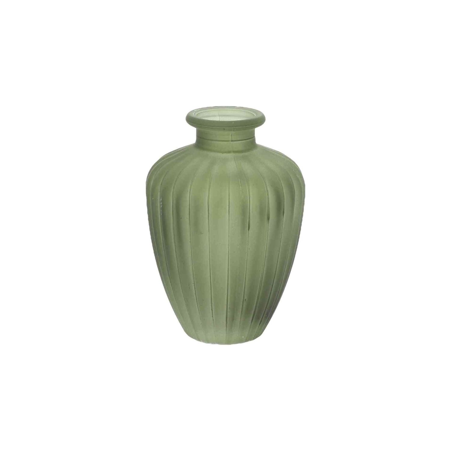 VASE VERRE GIVRE VERT DE GRIS 7.5X10.5CM