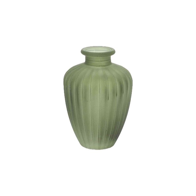 VASE VERRE GIVRE VERT DE GRIS 7.5X10.5CM