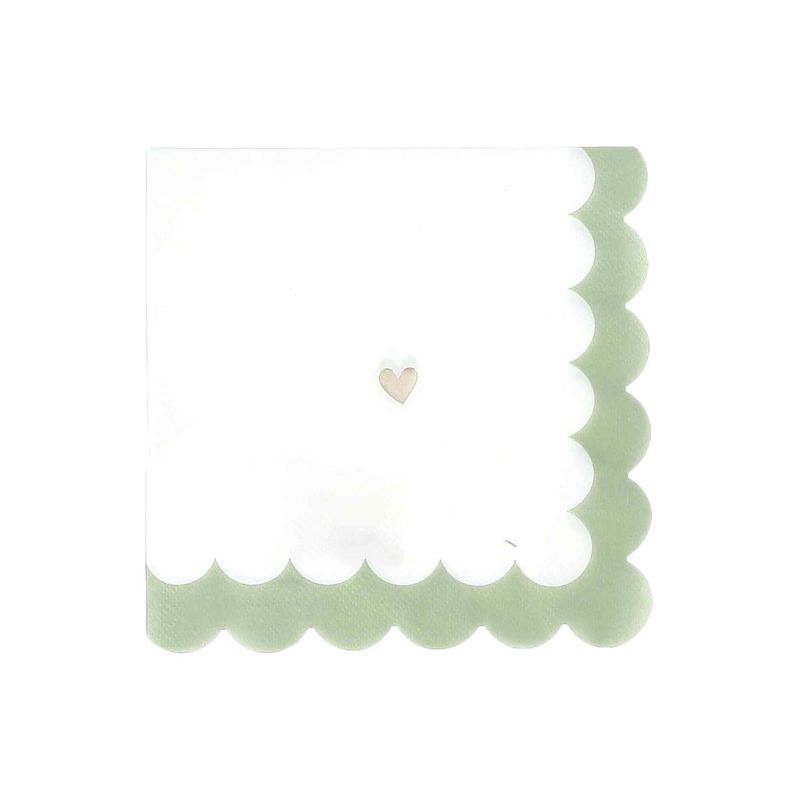 SERVIETTES PETITS COEURS VERT DE GRIS BLANC ET OR 33X33CM (16)