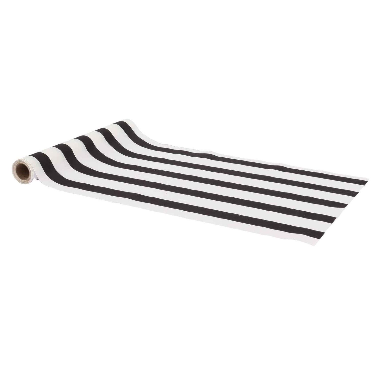 CHEMIN DE TABLE TISSU RAYE NOIR ET BLANC 28CMX5M