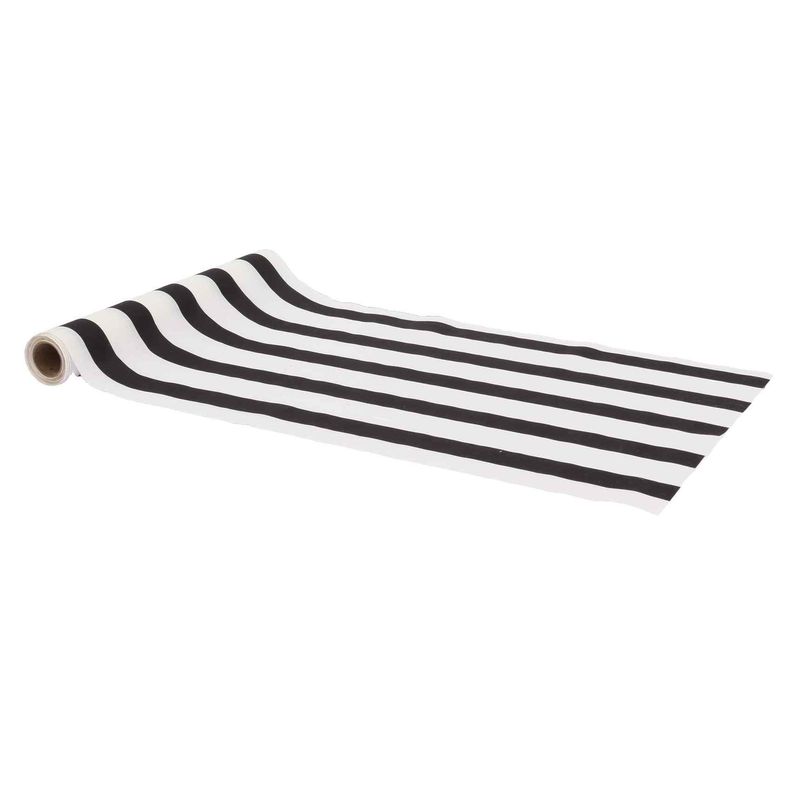 CHEMIN DE TABLE TISSU RAYE NOIR ET BLANC 28CMX5M
