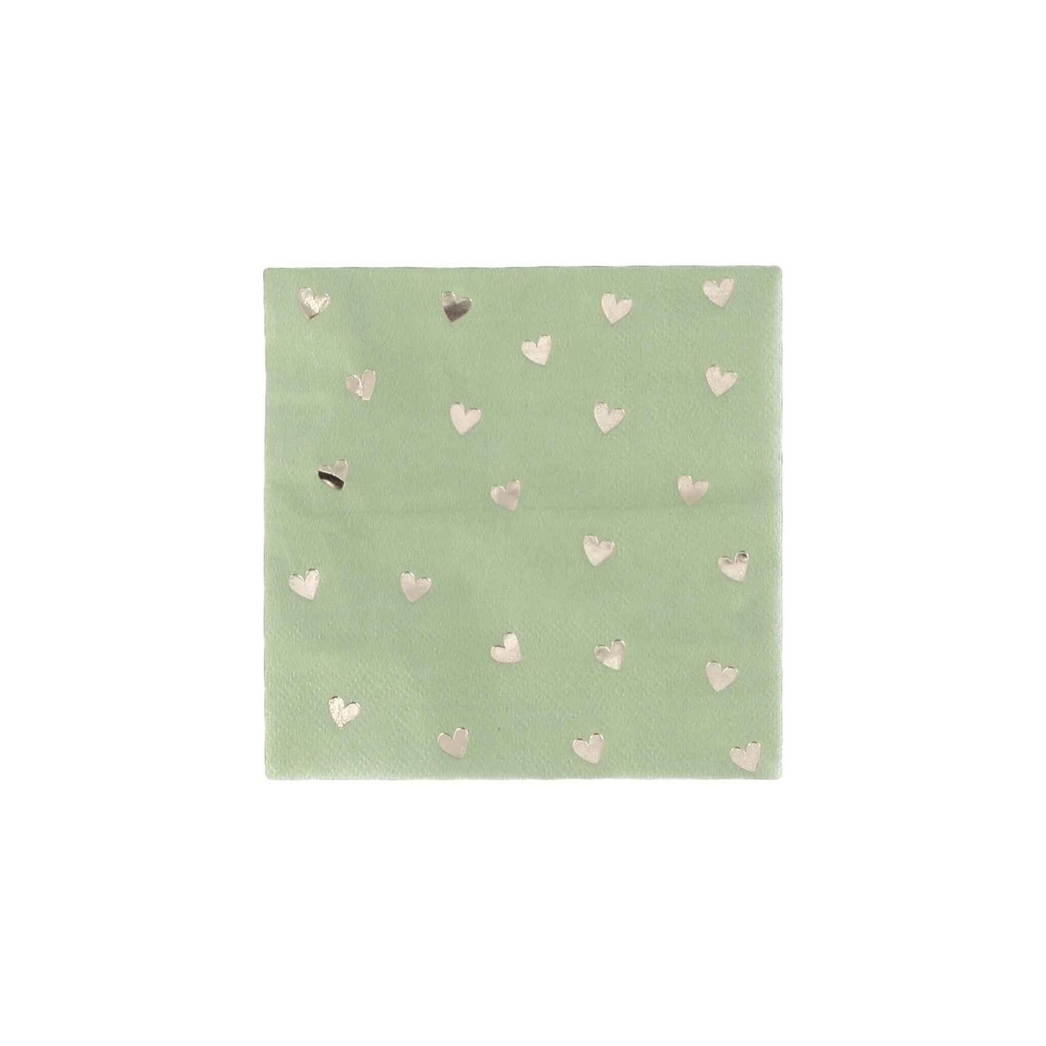 SERVIETTES COCKTAIL PETITS COEURS VERT DE GRIS ET OR 24X24CM (20)