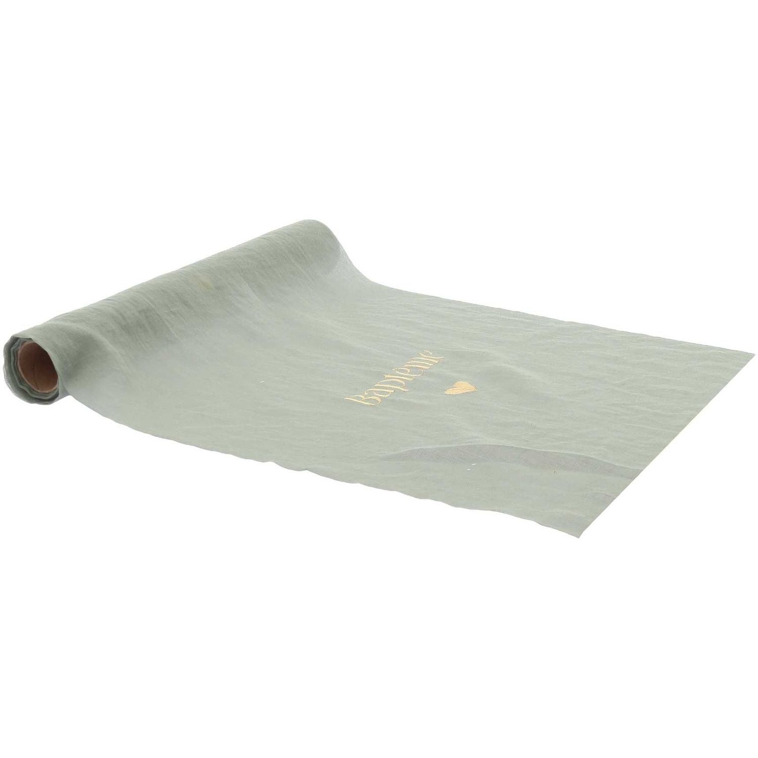 CHEMIN DE TABLE BAPTEME MOUSSELINE VERT DE GRIS 28CMX5M