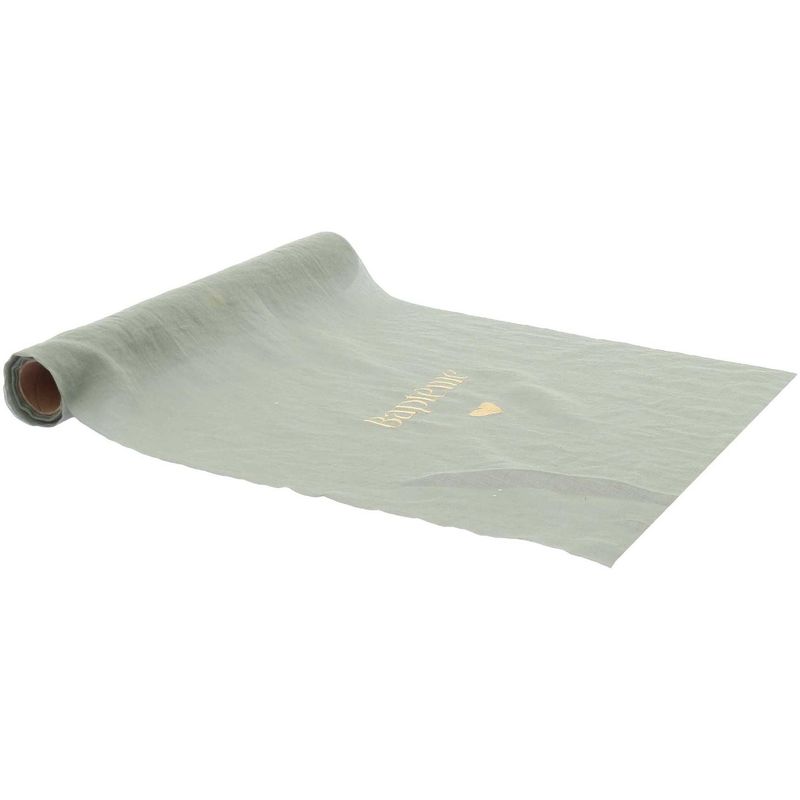 CHEMIN DE TABLE BAPTEME MOUSSELINE VERT DE GRIS 28CMX5M