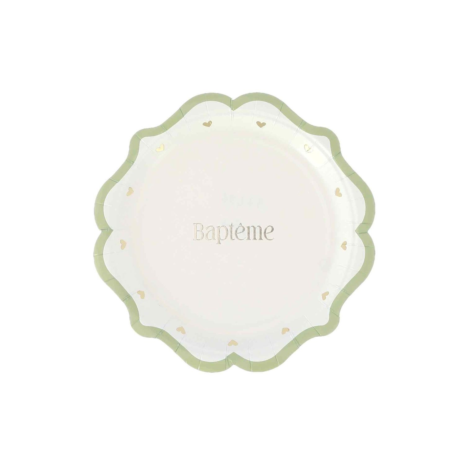 ASSIETTES BAPTEME VERT DE GRIS BLANC ET OR 18CM (8)