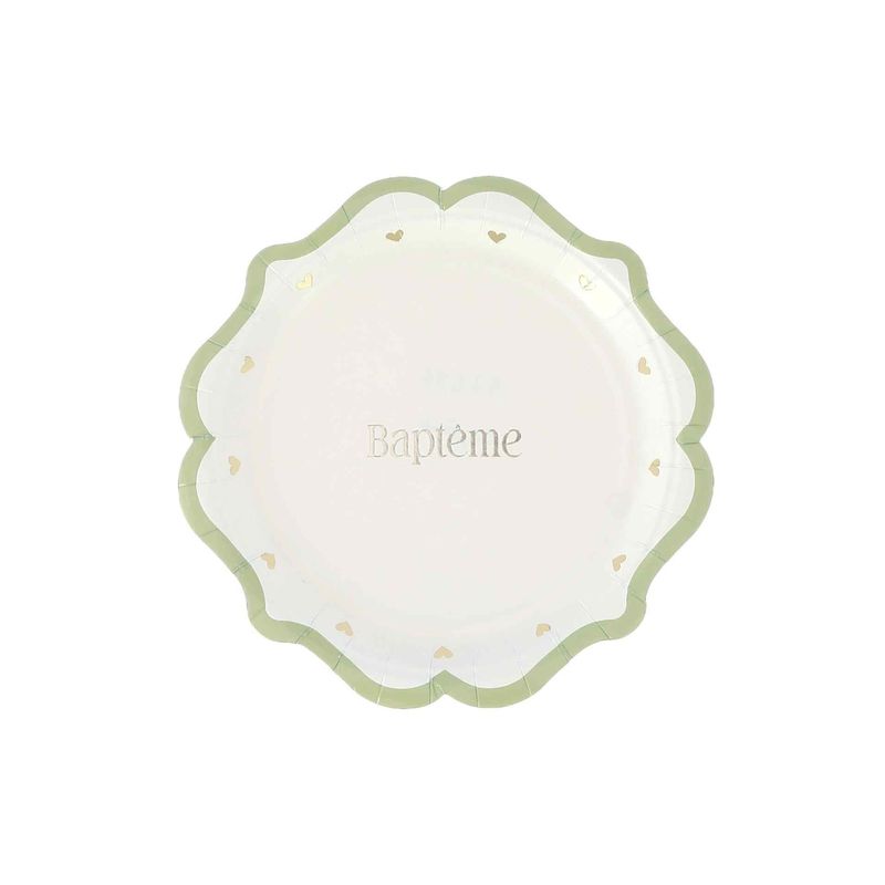 ASSIETTES BAPTEME VERT DE GRIS BLANC ET OR 18CM (8)