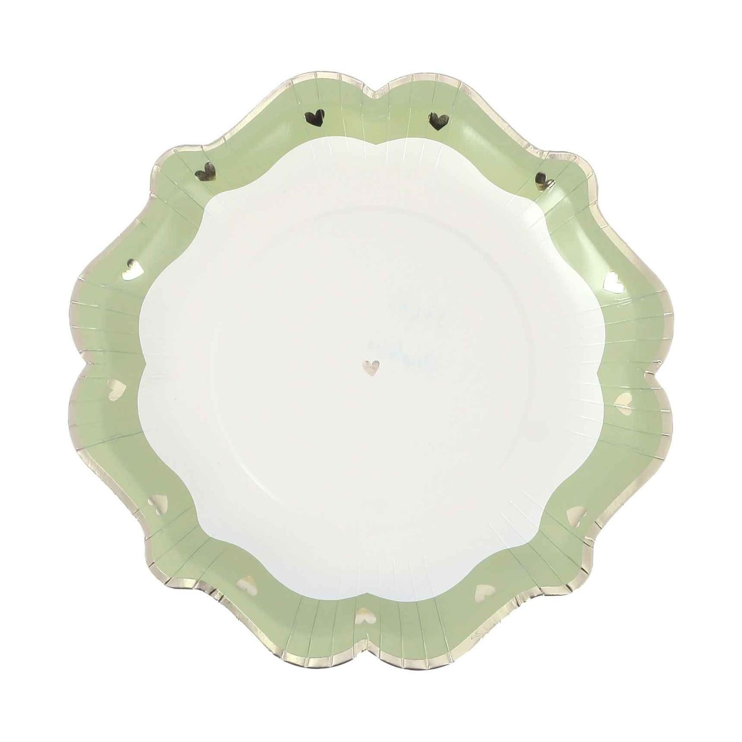 ASSIETTES PETITS COEURS VERT DE GRIS BLANC ET OR 23CM (8)