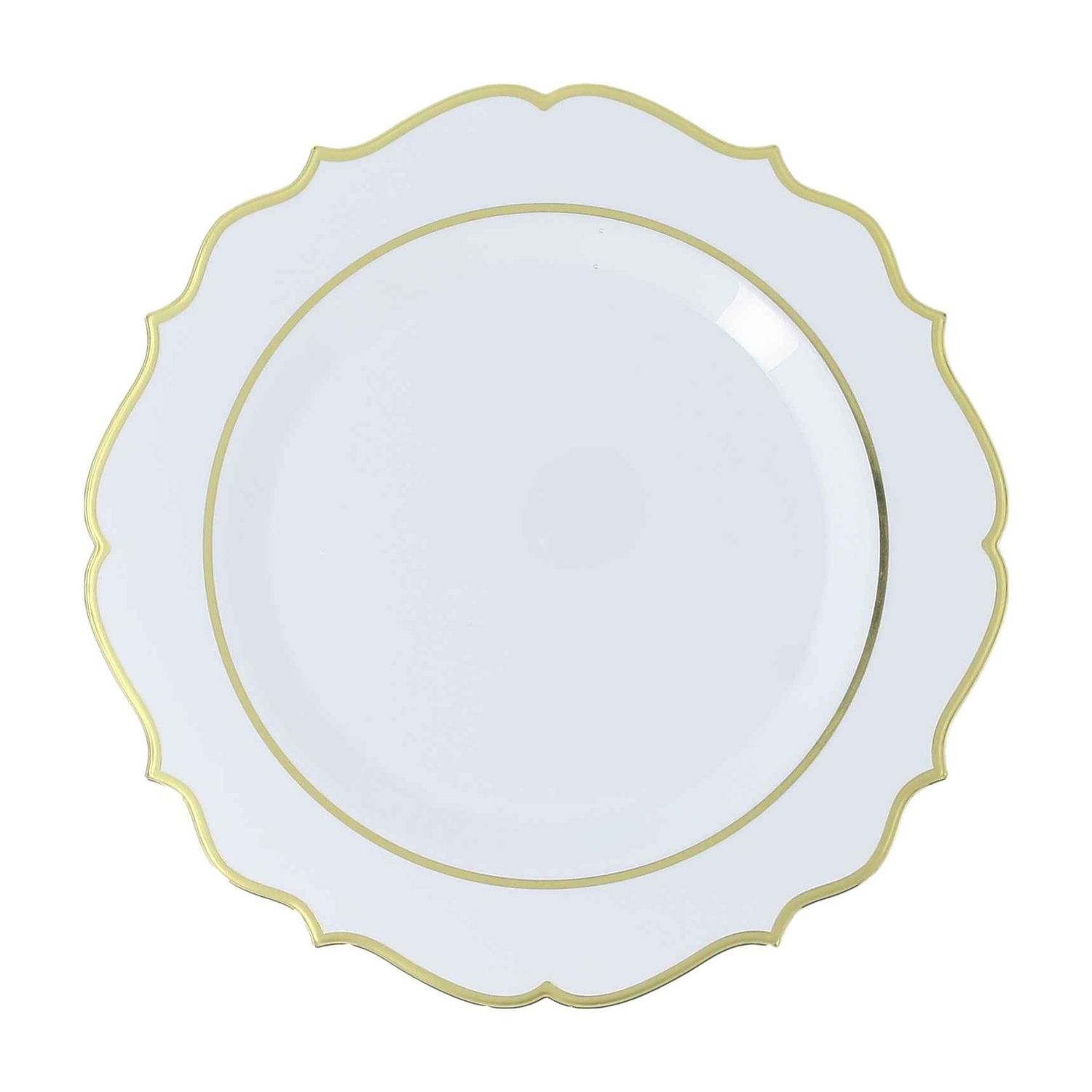 ASSIETTES REUTILISABLES PLASTIQUES BLANC ET OR 26.5CM