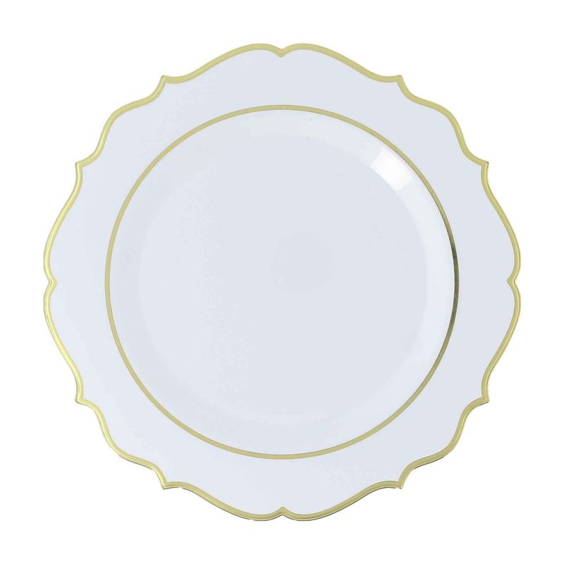 ASSIETTES REUTILISABLES PLASTIQUES BLANC ET OR 26.5CM