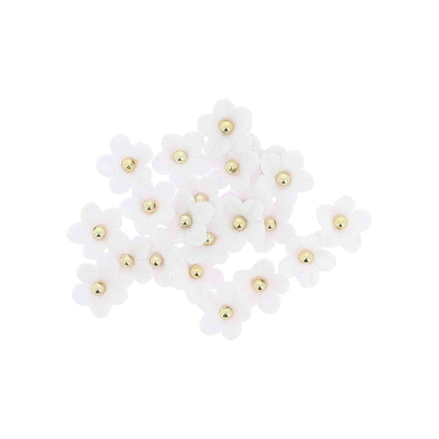 24 MARGUERITES VELOURS BLANC ET PERLE OR 2.5CM