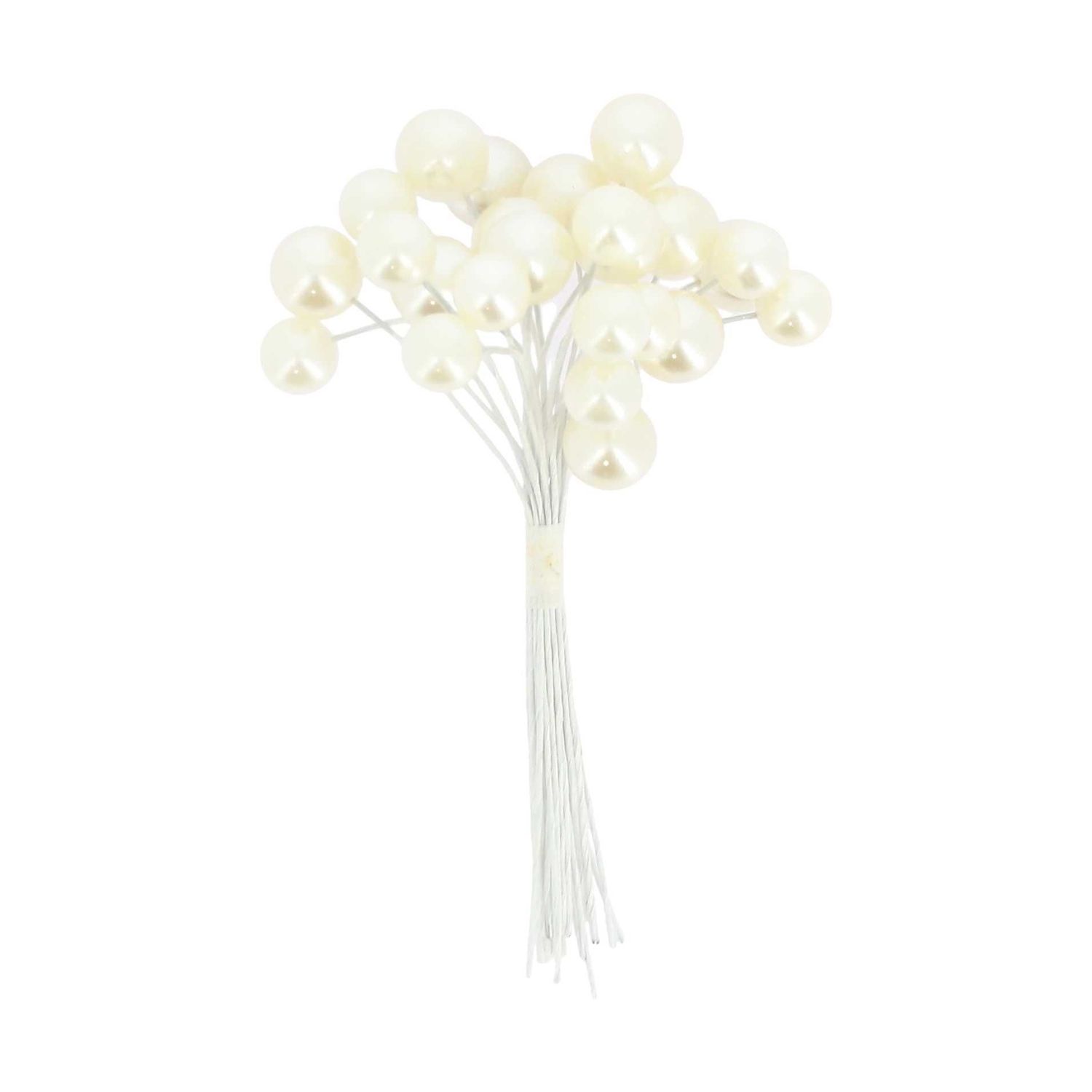 24 PERLES BLANCHES NACREES SUR TIGE 10CM