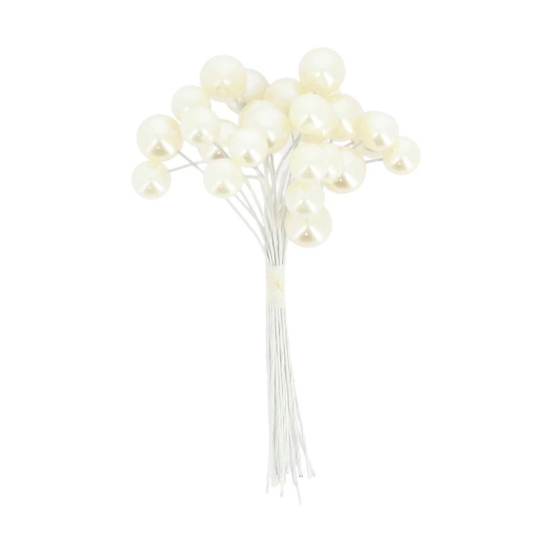 24 PERLES BLANCHES NACREES SUR TIGE 10CM