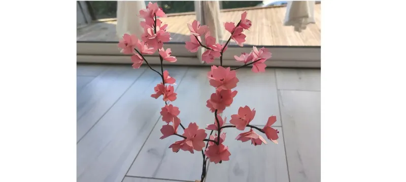 Branches de cerisier japonais en origami Fleurs de sakura vieux rose pour composition bouquet fleur, décoration