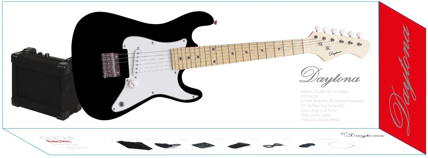 PACK DE GUITARRA ELECTRICA JUNIOR DAYTONA TIPO STRATOCASTER NEGRO