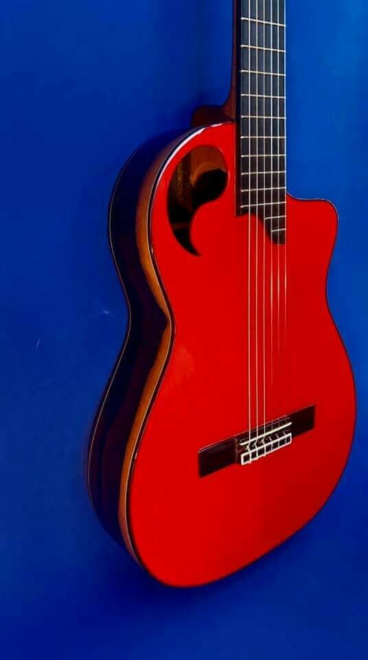 Guitarra Artesana hecha a mano electrificada, Elegance tapa roja
