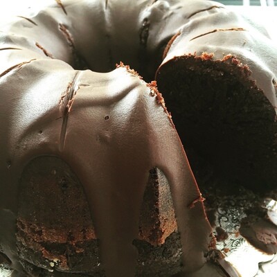 Double Chocolate Glazed Bundt Cake (slice)