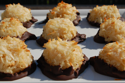 Chocolate Dipped Coconut Macaroons (gluten-free)   | 1/2 dz